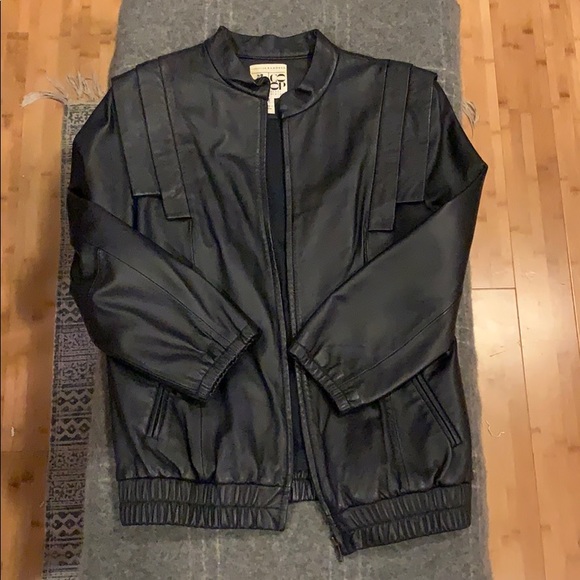 LOEFFLER RANDALL NAVY LEATHER BOMBER JACKET SZ 8 - Picture 4 of 12